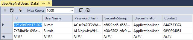 User Table in Server Explorer